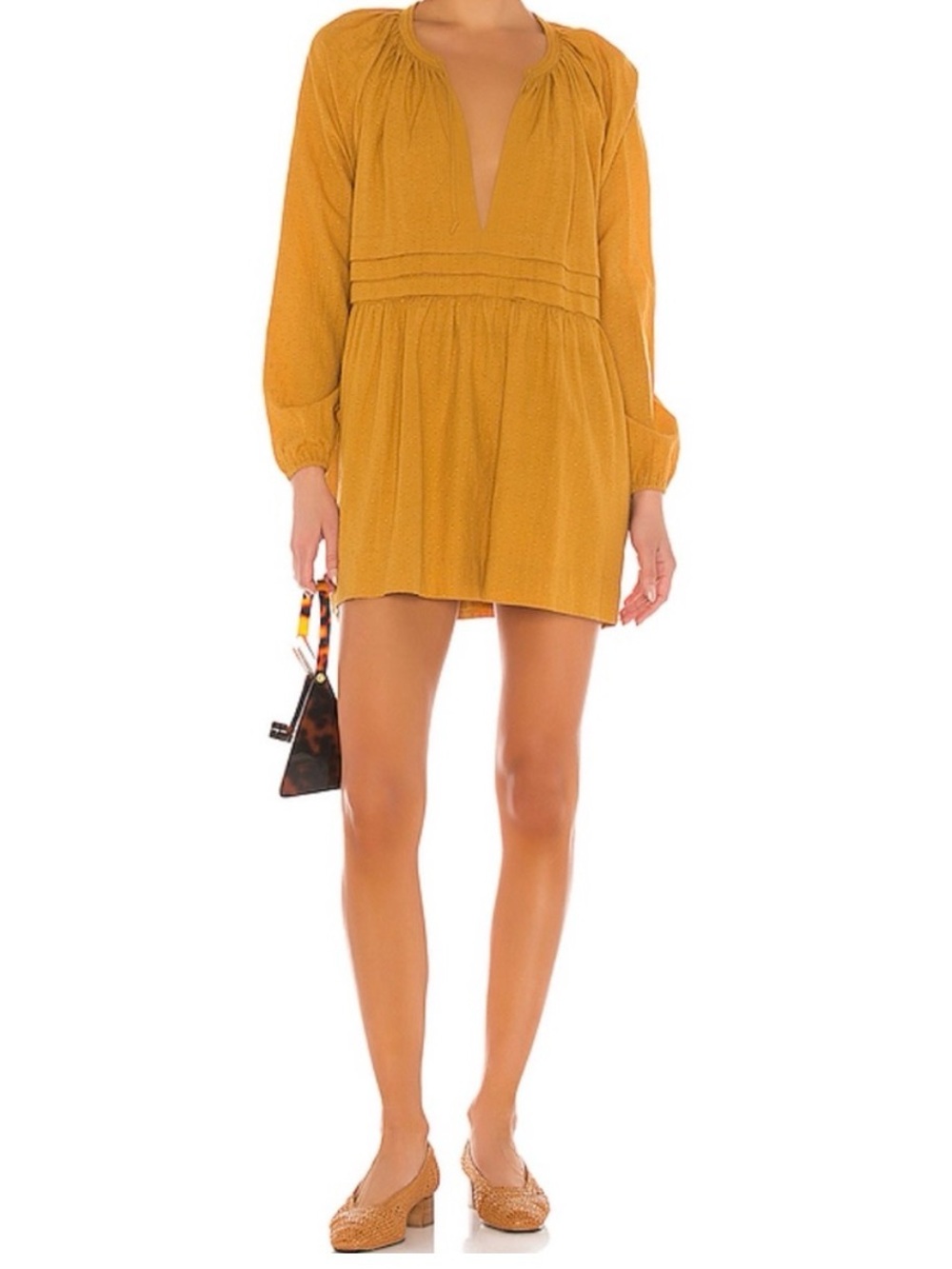 Cleobella Maya Mini Dress Mustard Yellow Boho Cotton Size M